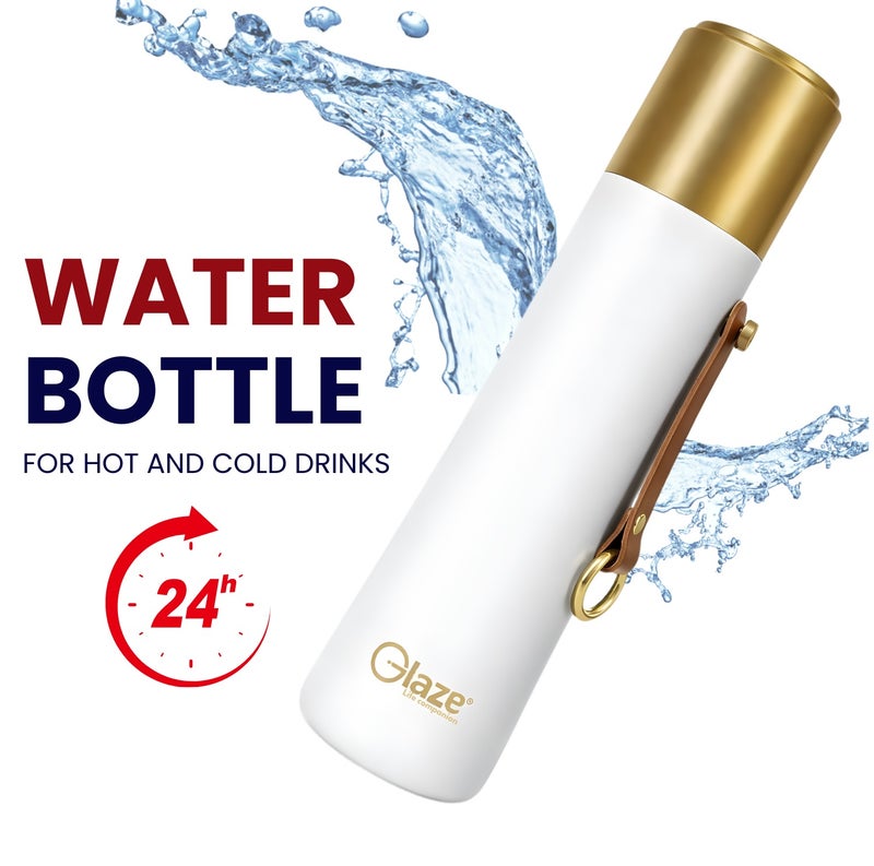 جليز زجاجة ماء مصنوعة من الفولاذ المقاوم للصدأ 304، معزولة بتفريغ الهواء، مانعة للتسرب، سعة 500 مل، لون أبيض - Image 2